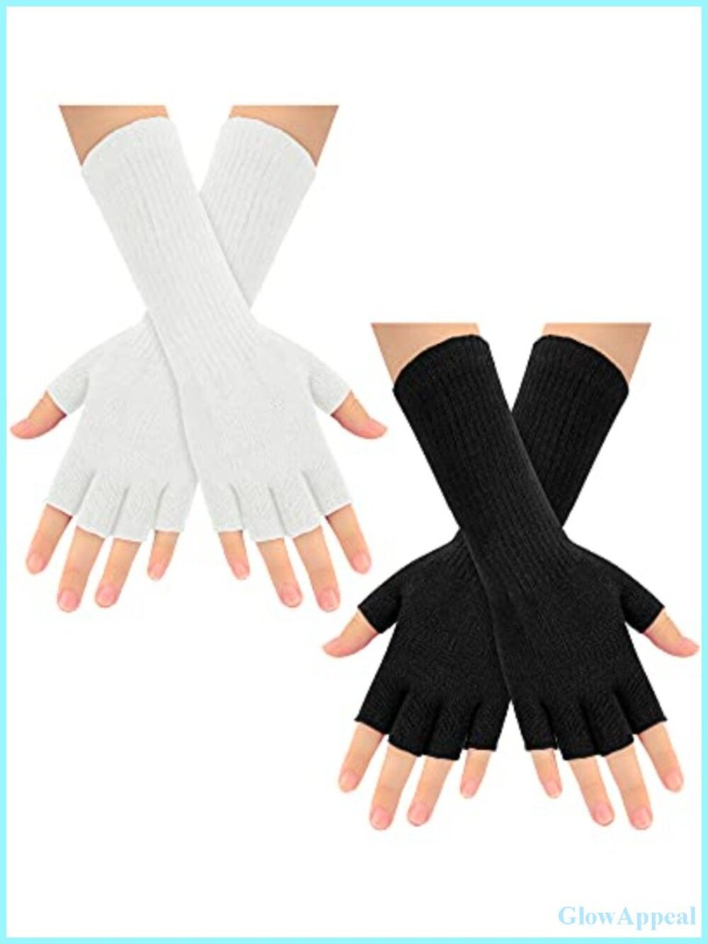 2 Pair Fingerless Gloves Women Long Knit Arm Warmers Stretchy Acrylic